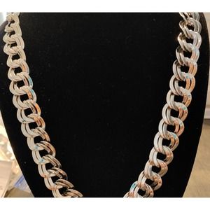 Vintage Monet Silver Tone Double Link Chain Necklace 20" L Beautiful Condition